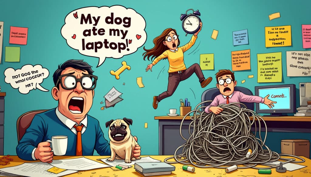découvrez notre sélection des pires excuses hilarantes jamais entendues ! que ce soit au bureau, à l'école ou dans la vie quotidienne, ces anecdotes vont vous faire rire. préparez-vous à croiser des excuses si farfelues qu'elles en sont mémorables. plongez dans le monde de l'humour et décompressons ensemble avec ces excuses cocasses !